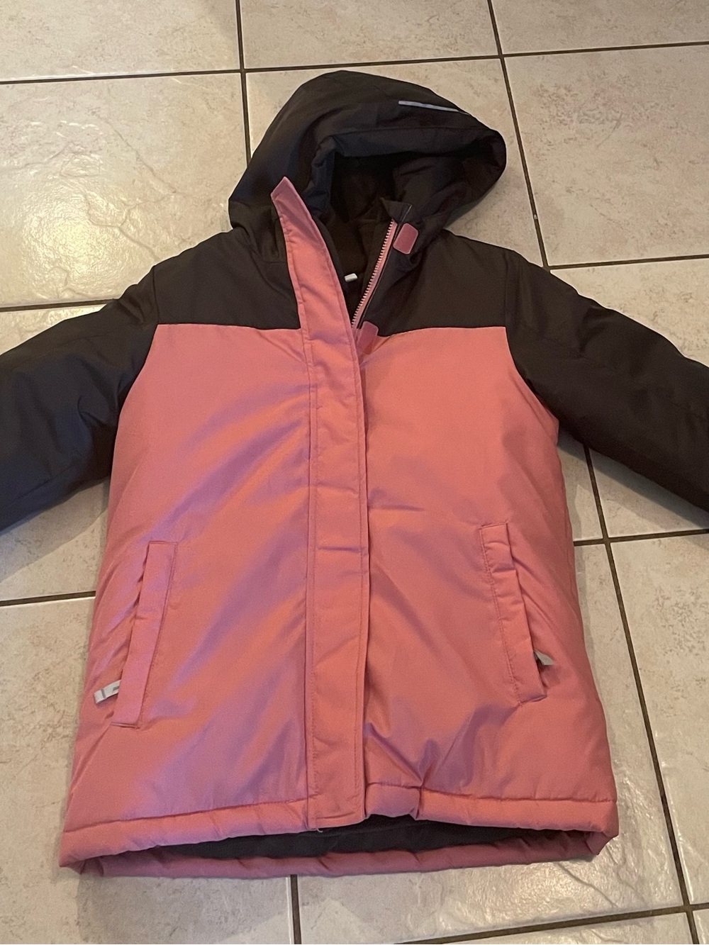 Old Navy Pink and Black Hooded Puffer Coat